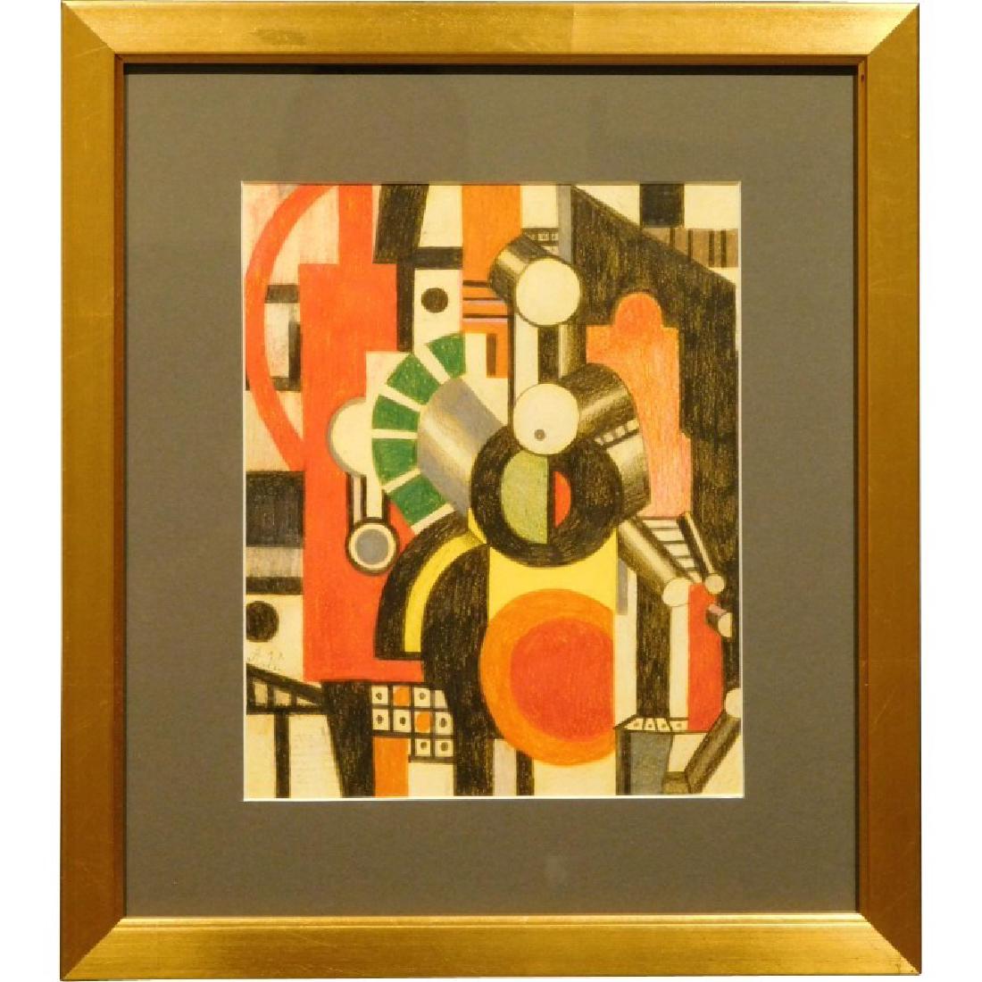 Russian Abstract Cubist Pastel Drawing c.1990 (1 of 4)