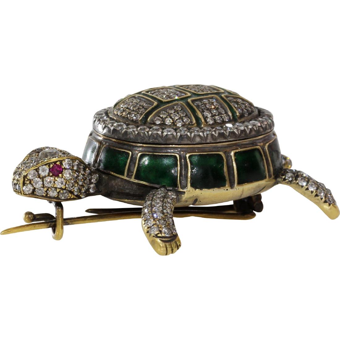 Victorian Russian Tortoise Brooch | 18K Gold Diamond | (1 of 8)