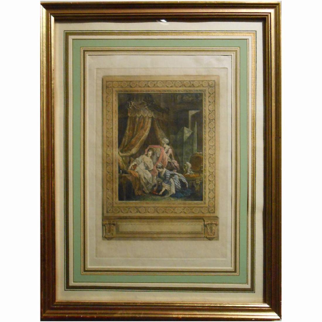 Hand-Colored French Antique Boudoir Etching (1 of 6)