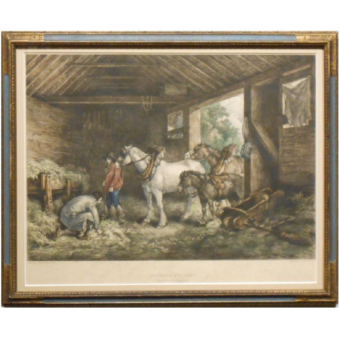 Antique French Etching With Horses In Stable (1 of 7)
