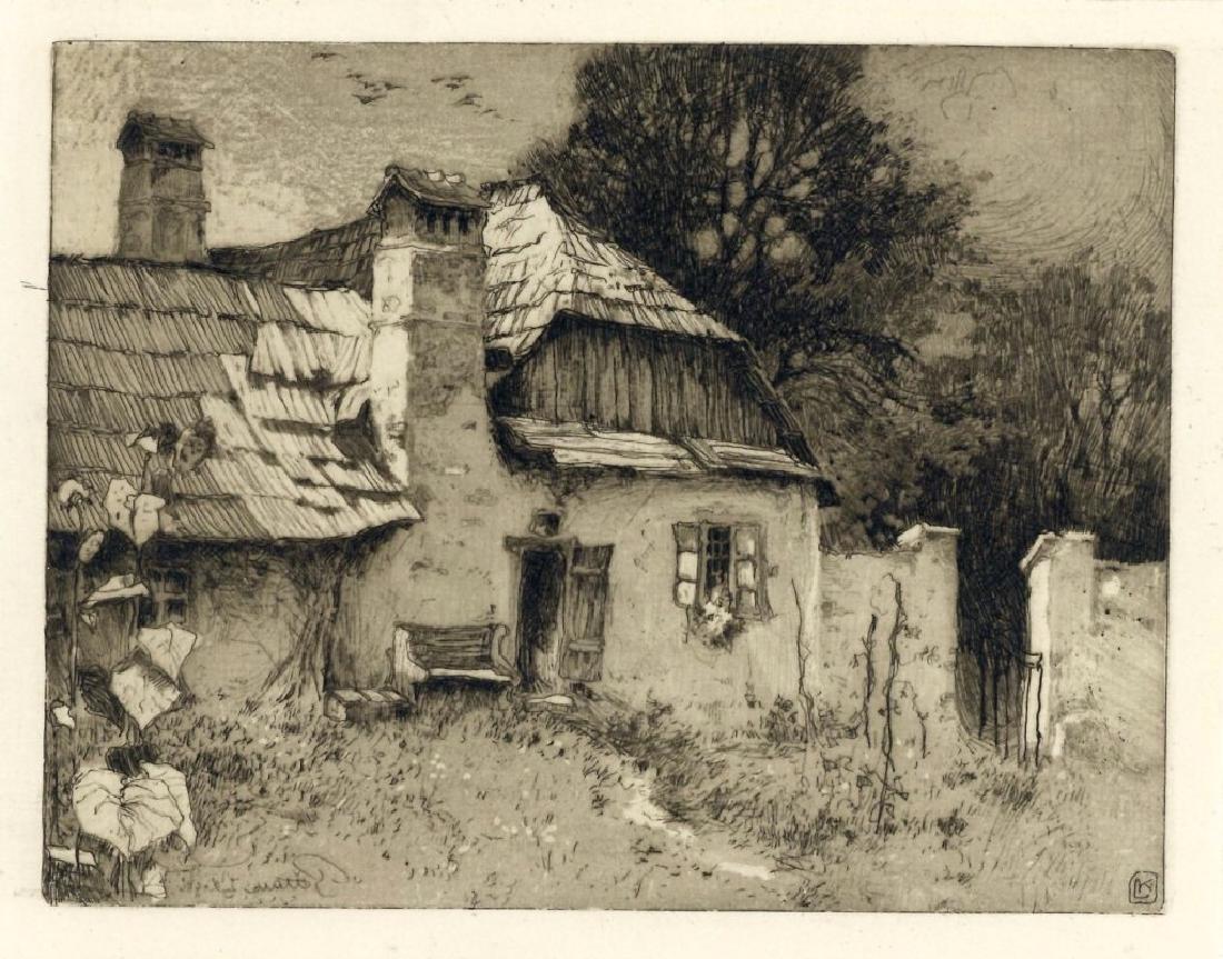 Luigi Kasimir original etching "Aus Pettau": Medium: original etching. Published in Vienna by Gesellschaft fÃ¼r VervielfÃ¤ltigende Kunst in 1907. The image measures 4 1/8 x 5 3/8 inches (105 x 135 mm). A fine impression printed on wove paper