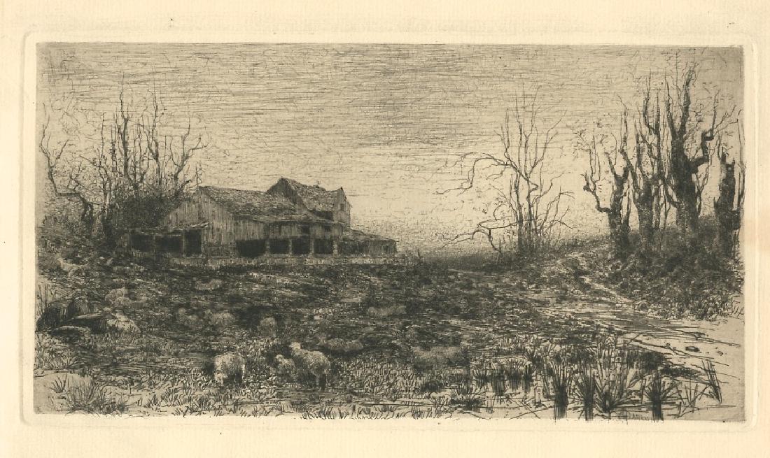 Stephen Parrish "November" original etching: Medium: original etching. Catalogue reference: Schneider 12. This impression on laid paper was published in 1880 by The American Art Review. Size: 6 x 11 inches (plate). Stephen Parrish was the father
