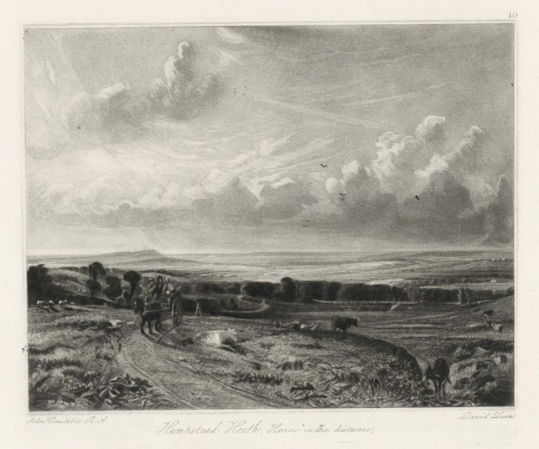 Sir John Constable / David Lucas mezzotint "Hampstead: This beautiful mezzotint engraving was composed by John Constable and engraved by David Lucas. It is from the much sought-after "English Landscape" series; this impression on cream wove paper is from