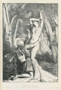 Theodore Chasseriau original lithograph "Apollon et: Medium: original lithograph. Executed in 1844; catalogue references Benedicte 26 and Fisher 4. This impression on wove paper was printed by Lemercier for Gazette des Beaux-Arts. The image measures 9 x