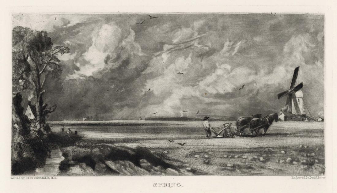 Sir John Constable / David Lucas mezzotint "Spring": This beautiful mezzotint engraving was composed by John Constable and engraved by David Lucas. It is from the much sought-after "English Landscape" series; this impression on cream wove paper is from