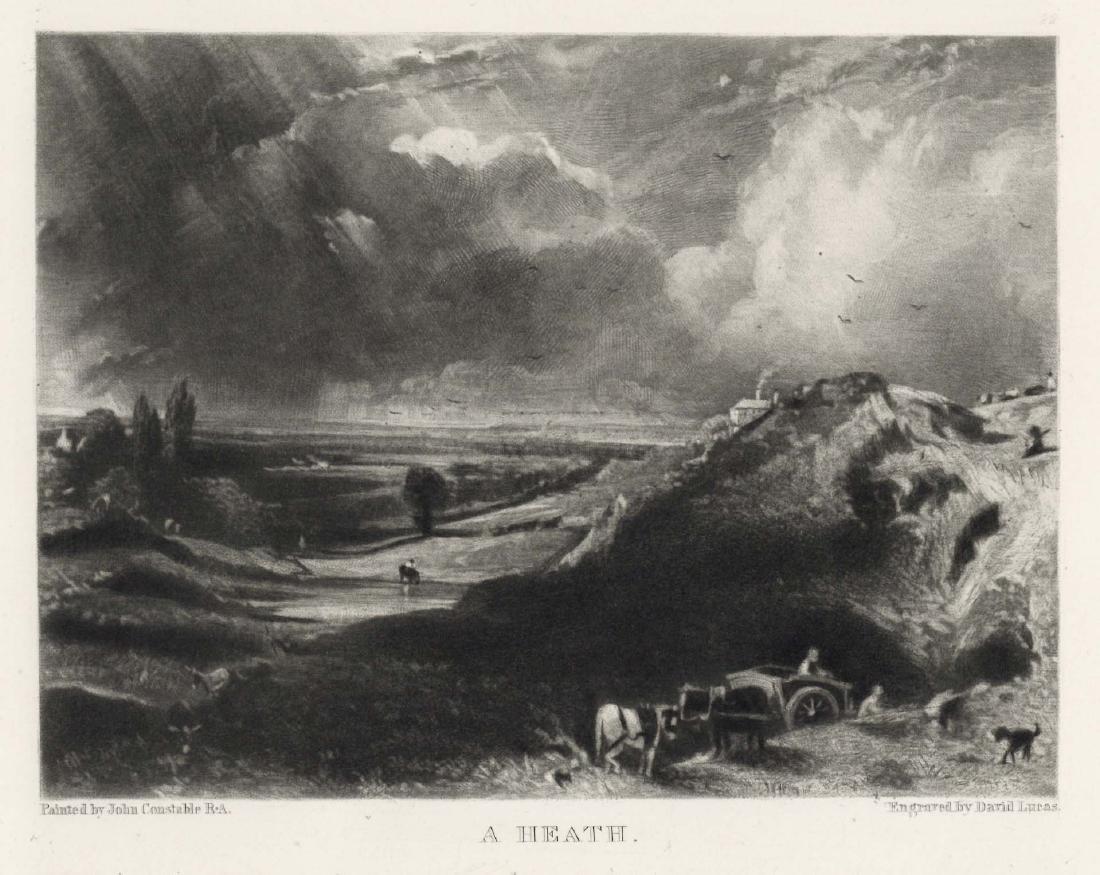 Sir John Constable / David Lucas mezzotint "A Heath": This beautiful mezzotint engraving was composed by John Constable and engraved by David Lucas. It is from the much sought-after "English Landscape" series; this impression on cream wove paper is from