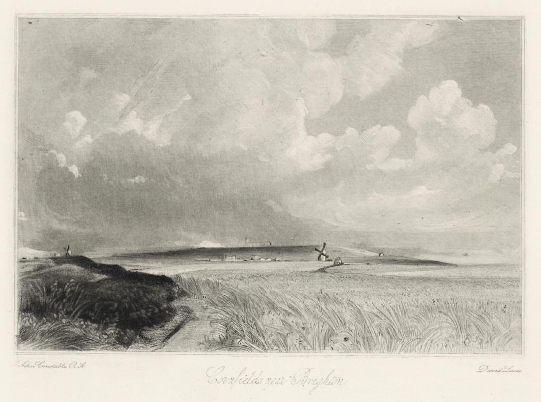 Sir John Constable / David Lucas mezzotint "Cornfields: This beautiful mezzotint engraving was composed by John Constable and engraved by David Lucas. It is from the much sought-after "English Landscape" series; this impression on cream wove paper is from