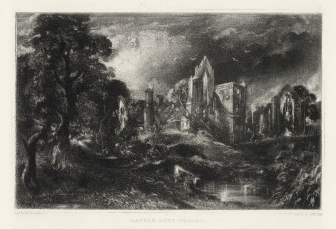Sir John Constable / David Lucas mezzotint "Castle Acre: This beautiful mezzotint engraving was composed by John Constable and engraved by David Lucas. It is from the much sought-after "English Landscape" series; this impression on cream wove paper is from