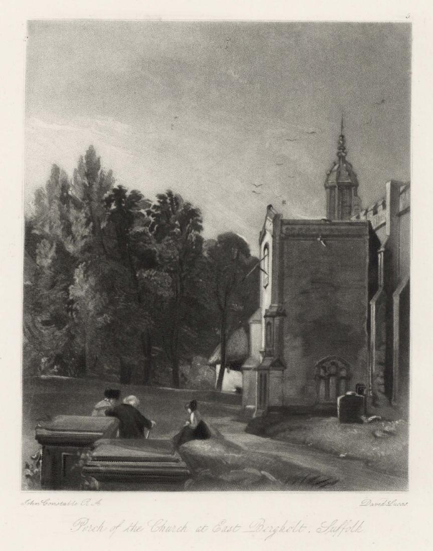 Sir John Constable / David Lucas mezzotint "Church at: This beautiful mezzotint engraving was composed by John Constable and engraved by David Lucas. It is from the much sought-after "English Landscape" series; this impression on cream wove paper is from