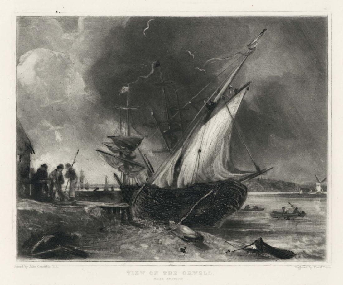 Sir John Constable / David Lucas mezzotint "View on the: This beautiful mezzotint engraving was composed by John Constable and engraved by David Lucas. It is from the much sought-after "English Landscape" series; this impression on cream wove paper is from