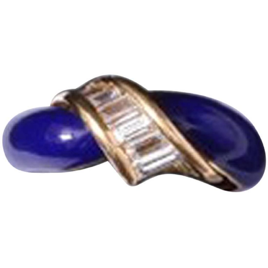 Blue Enamel Yellow Gold Diamond Ring (1 of 4)