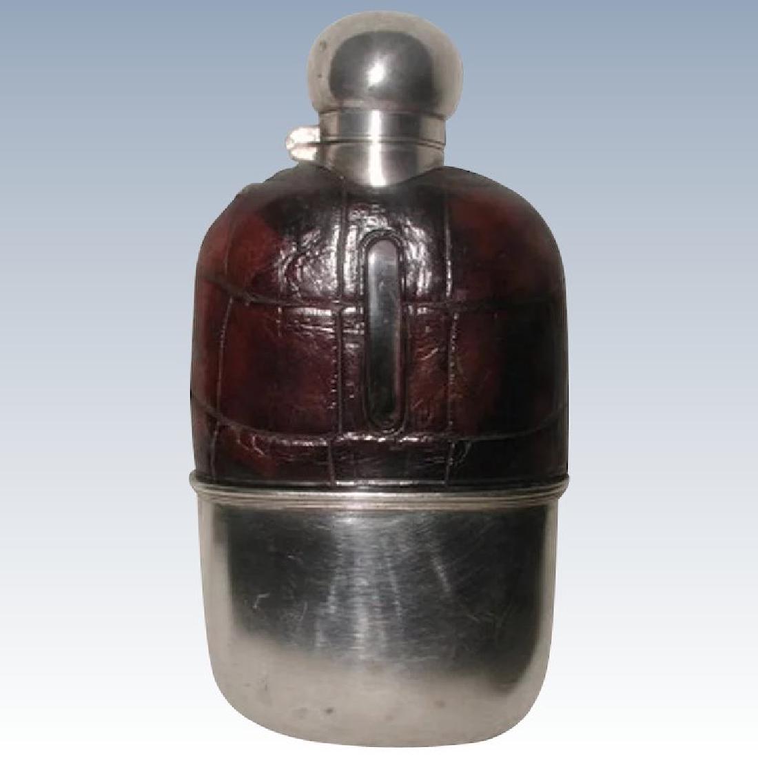 Alligator Silver Flask England With Cup 19th Century (1 of 4)