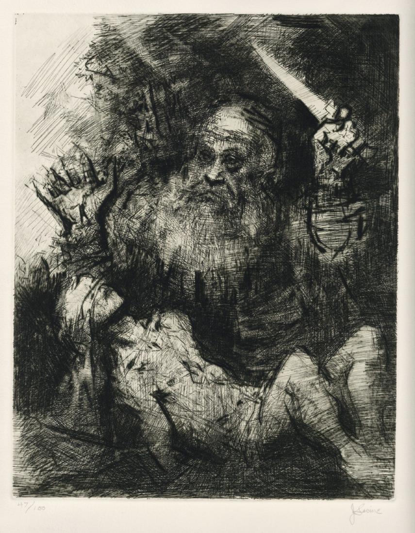 Jack Levine signed original etching "Sacrifice of: Medium: original etching, drypoint and engraving. Signed in pencil and numbered 47/100. The catalogue reference is Prescott 60. This etching was executed in 1974 and issued in an edition of 100 on wat