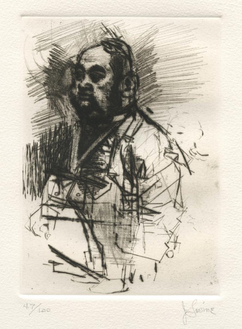 Jack Levine signed original etching "Hong Kong Tailor": Medium: original etching with drypoint. Signed in pencil and numbered 47/100. Catalogue reference: Prescott 59. This etching was executed in 1974 and issued in an edition of 100 on watermarked Arches