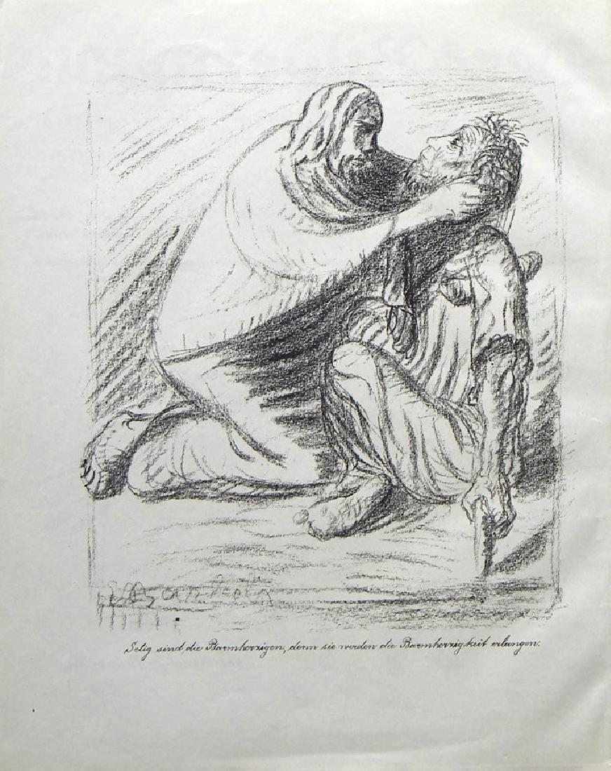 Ernst Barlach "Selig sind die Barmherzigen" lithograph: Blessed are the Merciful Medium: lithograph. Published in Berlin in 1916 by Paul Cassirer for Der Bildermann. Printed on wove paper, there is another lithograph and text on back, as issued. The image
