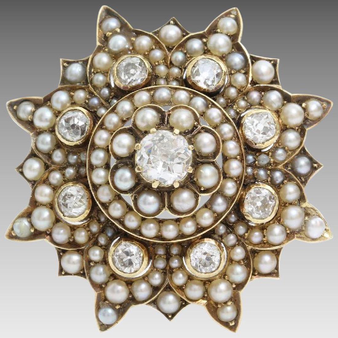 Victorian Diamond Brooch Pendant | 9K Gold Pearl | (1 of 6)
