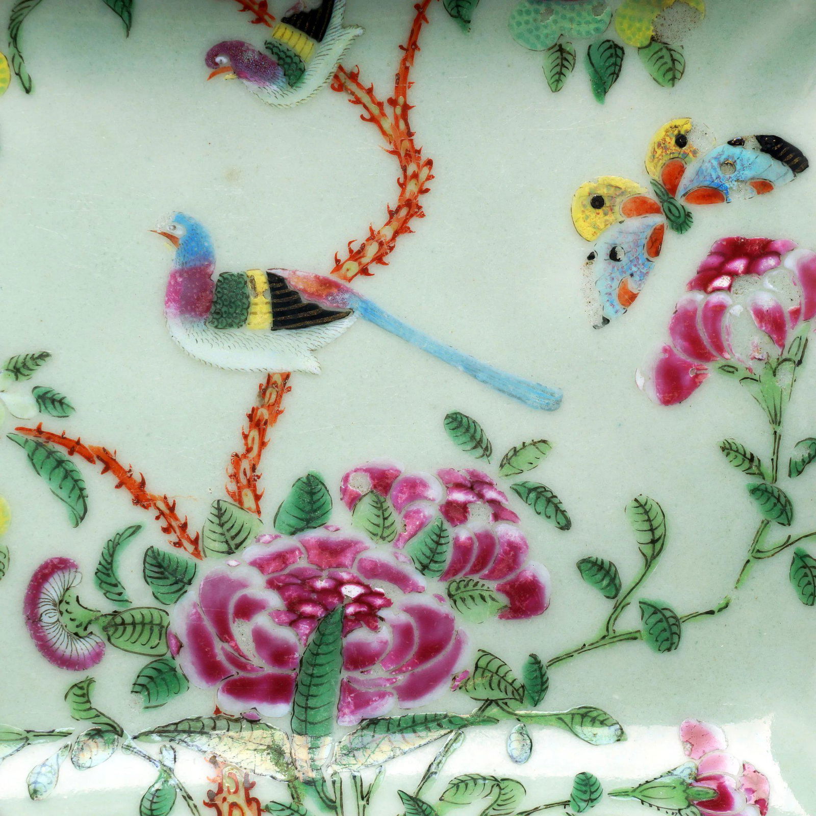 Chinese Qing Rectangular Celadon Dish with Polychrome (1 of 5)