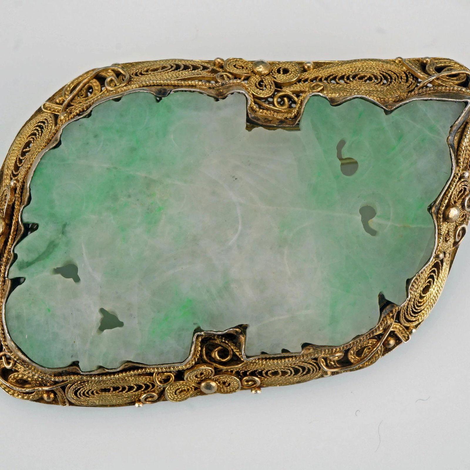 Chinese gold washed silver filigree and carved jadeite (1 of 4)