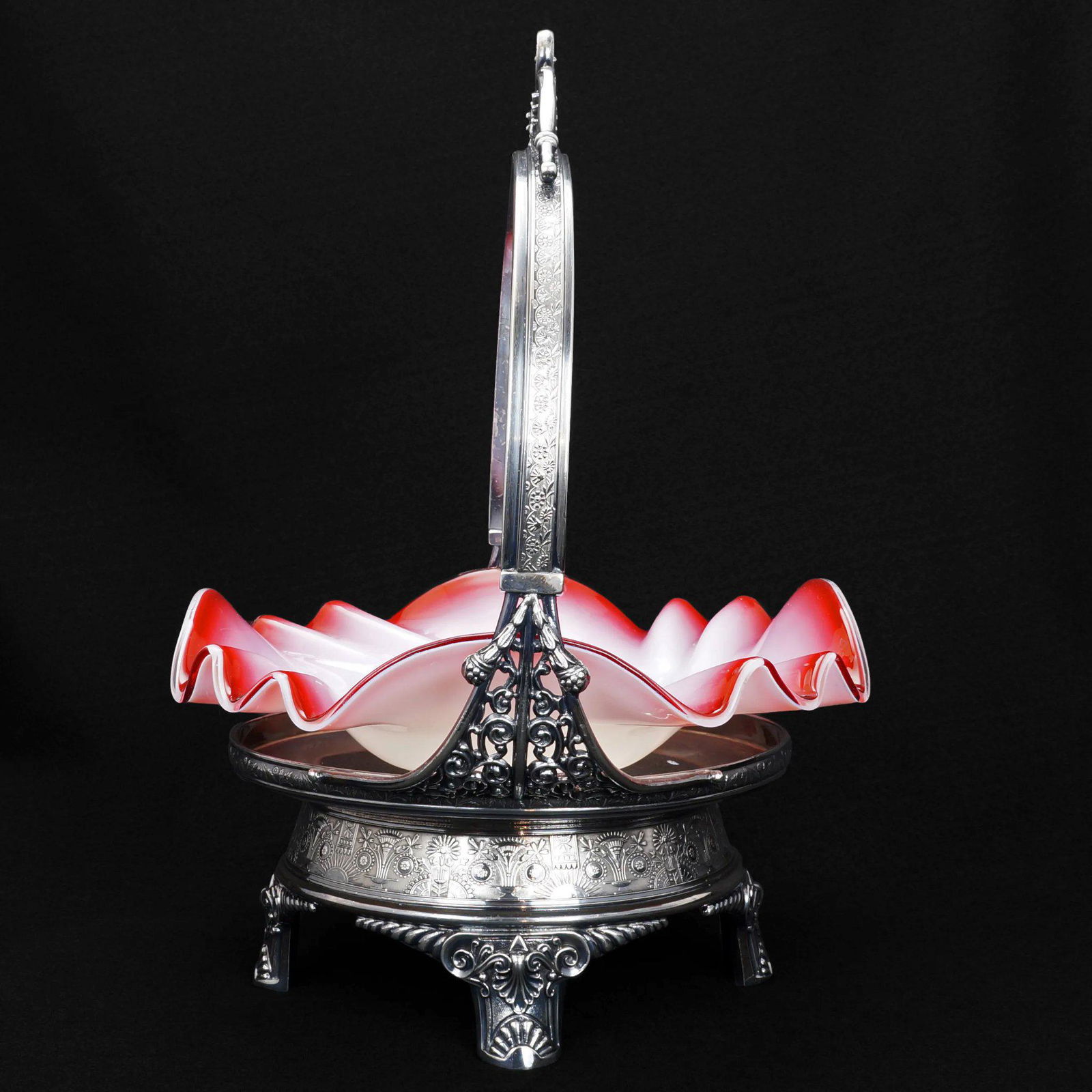 Victorian Cased Glass and Silver Plate Brides Basket by (1 of 12)