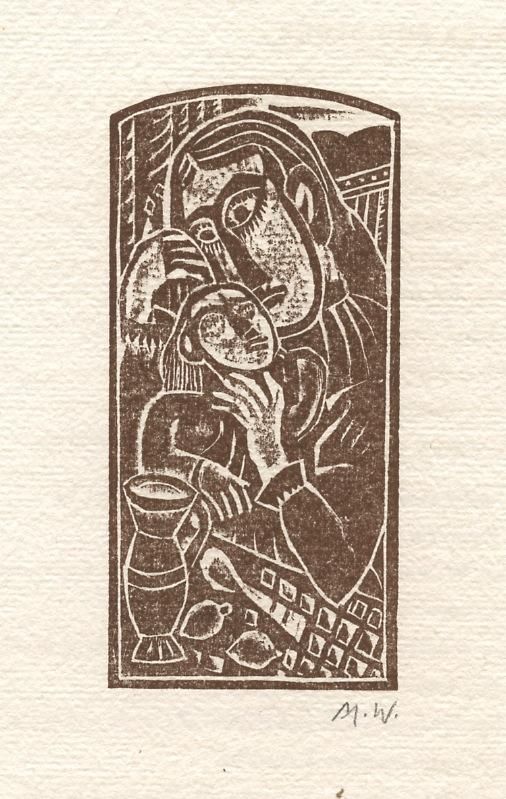 Max Weber woodcut for Primitives, 1926: Medium: woodcut. Executed by Max Weber in 1926 for his art and poetry project "Primitives", published in New York in a limited edition of 350. The image measures 4 1/2 x 2 1/8 inches (113 x 54 mm). Th