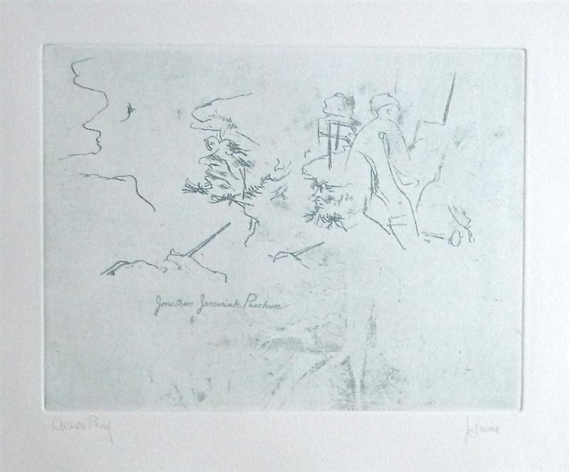 Jack Levine signed original etching "Jonathan Jeremiah: Medium: original soft ground etching, signed in pencil and annotated "Artist's Proof". This etching was executed in 1967 for the "Dreigroschen Film" series, for the limited edition portfolio published