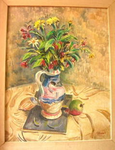 Att Alberto Guignard Original Oil Painting, Flower: This is a magnficent brazilian school oil on canvas painting showing the picture of a fine art Flower Vase attributed to Alberto da Veiga Guignard. The painting is signed. (For more informations