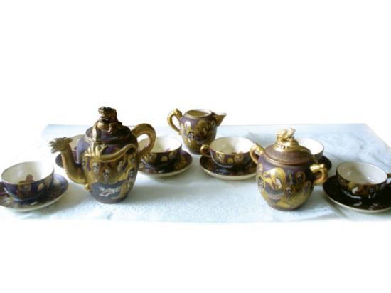 Original Porcelain Imperial Tea Set Saxuma: THIS IS A ONE OF A KIND IMPERIAL SAXUMA TEA SET, THE PRICE IS MUCH LOWER THAN THE ESTIMATE VALUE IN THE REGULAR MARKET AND THE BUREAU ART GALLERY (20 YEARS ON BUSINESS) AND ITS EXPERTS CAN ASSURE THE
