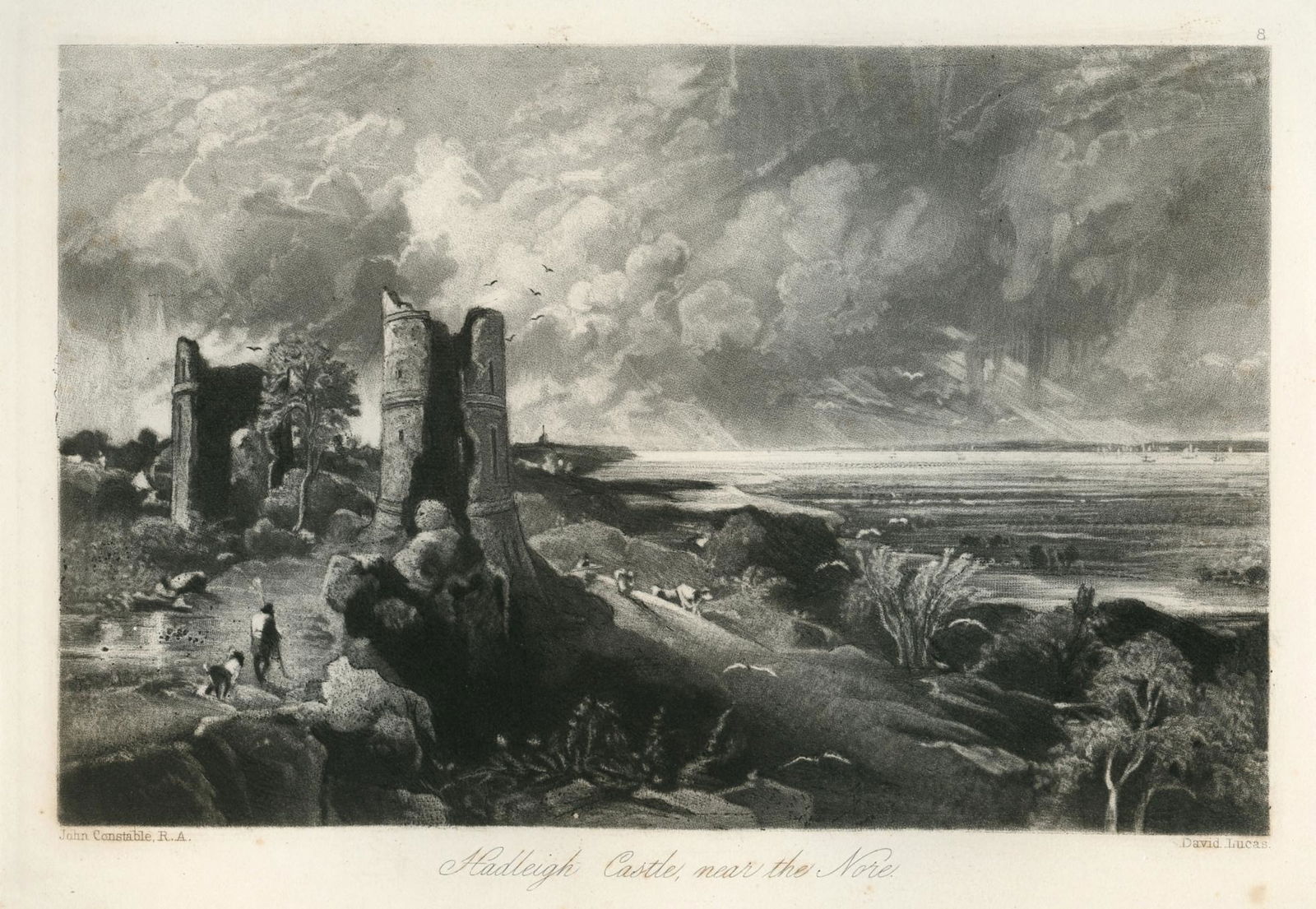 Sir John Constable / David Lucas mezzotint "Hadleigh Castle": This beautiful mezzotint engraving was composed by John Constable and engraved by David Lucas. It is from the much sought-after "English Landscape" series; this impression on cream wove paper is from