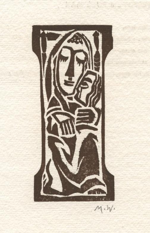 Max Weber woodcut for Primitives, 1926: Medium: woodcut. Executed by Max Weber in 1926 for his art and poetry project "Primitives", published in New York in a limited edition of 350. The image measures 4 1/4 x 2 inches (107 x 50 mm). There