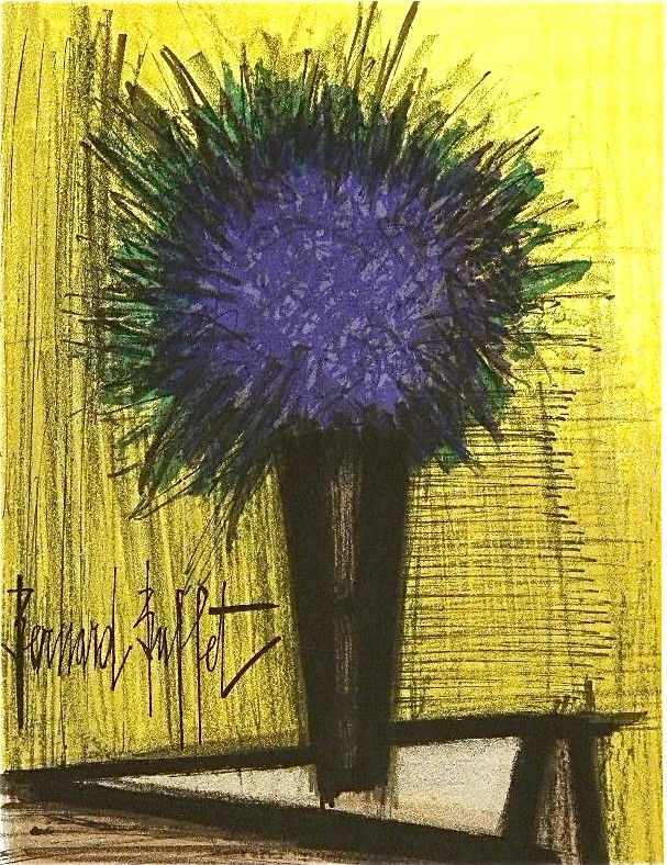 Bernard Buffet original lithograph "The Purple Bou: Medium: original lithograph. Printed in Paris in 1968 by the legendary Mourlot atelier. Sheet size: 12 1/4 x 9 1/2 inches (310 x 240 mm); with printed text on verso, as issued. Signed in the stone, no