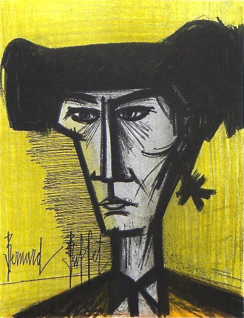 Bernard Buffet original lithograph "Torero": Medium: original lithograph. Printed in Paris in 1968 by the legendary Mourlot atelier. Sheet size: 12 1/4 x 9 1/2 inches. Signed by Buffet in the stone, not by hand.