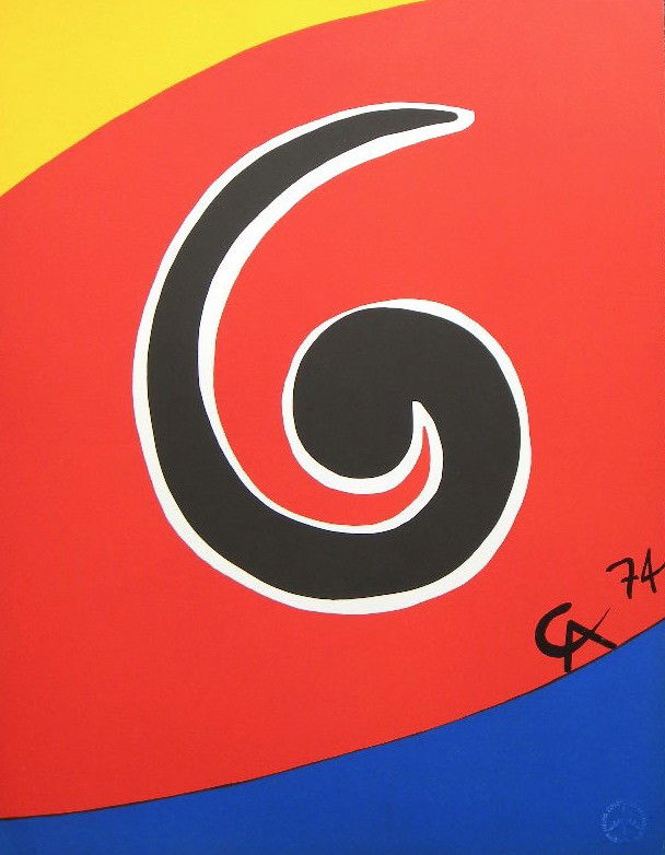 Alexander Calder original lithograph "Skyswirl": Medium: original lithograph. This is one of the original compositions executed by Calder for the Braniff Airlines "Flying Colors Collection"; six different compositions were created. Beautifully print