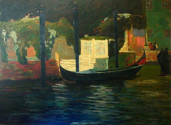 John Singer Sargent Oil Painting Original City Canal: Artist: John Singer Sargent (signed) Year: End of 19th Century Origin: England Category: Antique Oil Painting Size: 29 x 21.5 inches This is a magnificent oil painting on canvas attributed to the famo