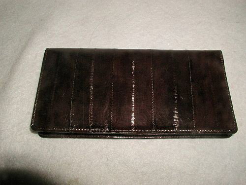 Pocket Secretary Check Book Cover Wallet Eel Skin Itali: Dark brown eel skin with deep brown shading pocket secretary,check book cover or wallet from an Italian estate whose owner either never used or seldom as in excellent condition early 1900's,stored for