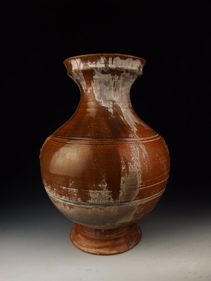 Han Dynasty Red Glaze Pottery Zun Vase: Here is one Red Glaze Pottery Zun Vase Height:14.25 inches, width:9.75 inches, Weight : 7.7 lbs, Condition :good, Special terms for this item: 1. item be damaged during transportation, we strongly enc