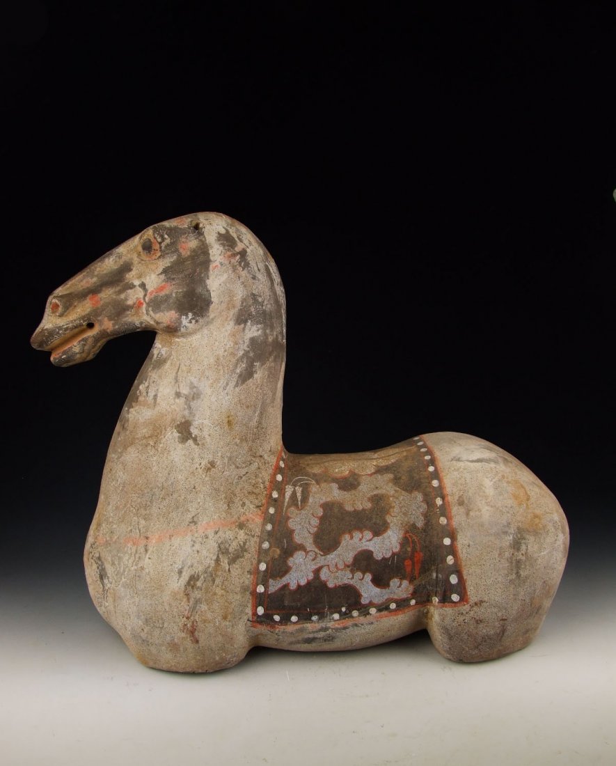 Han Dynasty Painted Gray-Pottery Horse Statue: Here is one Painted Gray-Pottery Horse Statue Height:13.5 inches, width:16.7 inches, Weight : 10.7 lbs, Condition :good, Special terms for this item: 1. item be damaged during transportation, we stron