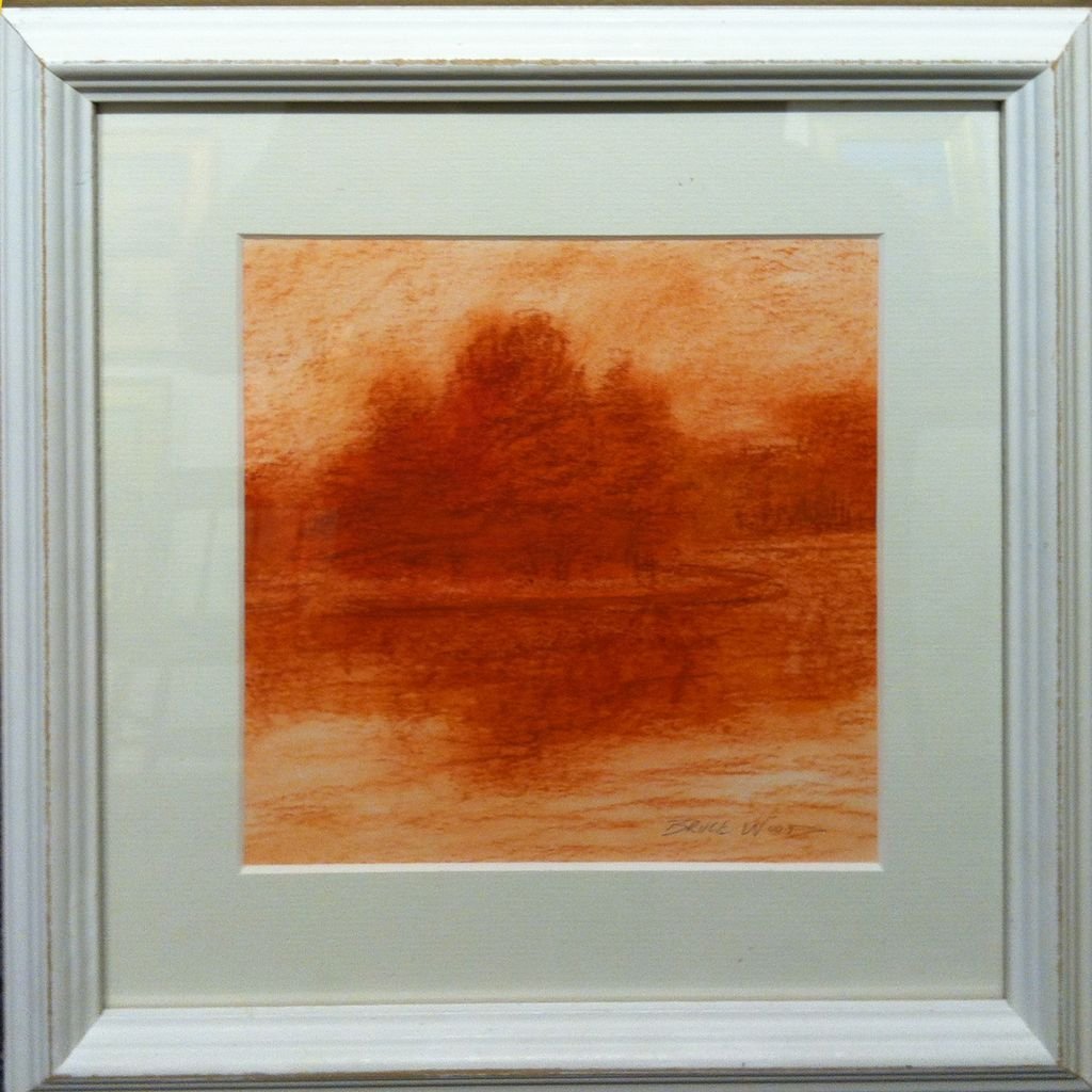 Contemporary Tonalist Drawing/Painting By Bruce Wood: Gathering is the title of this mixed media (Sanguine, watercolor and charcoal) painting on paper by art conservator Bruce Wood. Created in 2012, the image is inspired by the 19th Century Tonalist pain