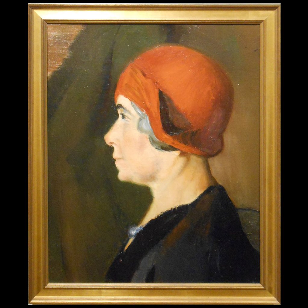 1920's Boston School Oil Portrait Of A Woman: This 1920's portrait study of a woman is oil on canvas, and is from a Boston-area estate. It is painted in the academic style of the Boston School of painters. It is unsigned, but attributed to H. Hil