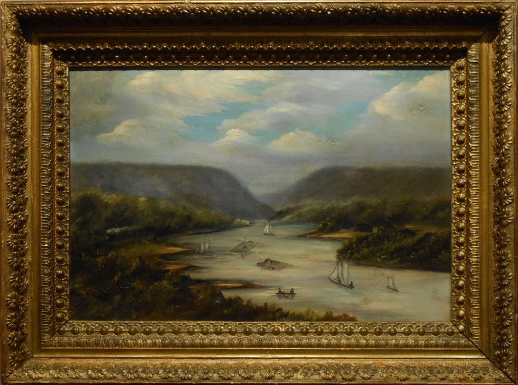 Primitive Hudson River Oil Painting In Original Ornate (1 of 9)