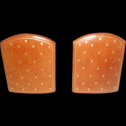 Italian Leather Bookends Gold Tooled Early 1900's (1 of 4)