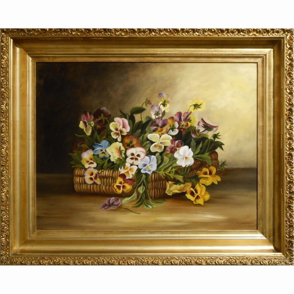 Victorian Pansies Oil Painting c. 1900 (1 of 9)