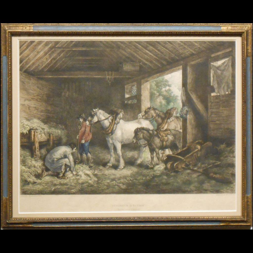 Antique French Etching With Horses In Stable (1 of 7)