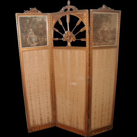 French Gilt Screen 19th Century Original Fabric Mirror (1 of 4)