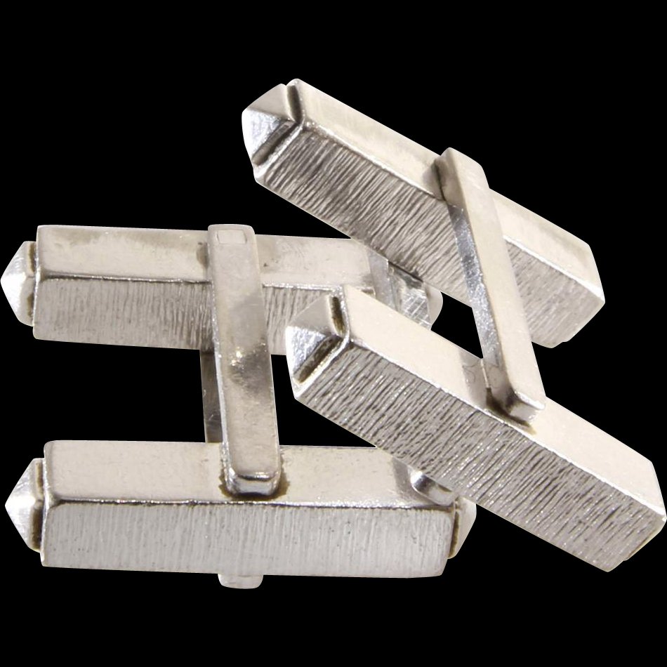 18K White Gold Cufflinks | Vintage Mens Rectangular | (1 of 7)