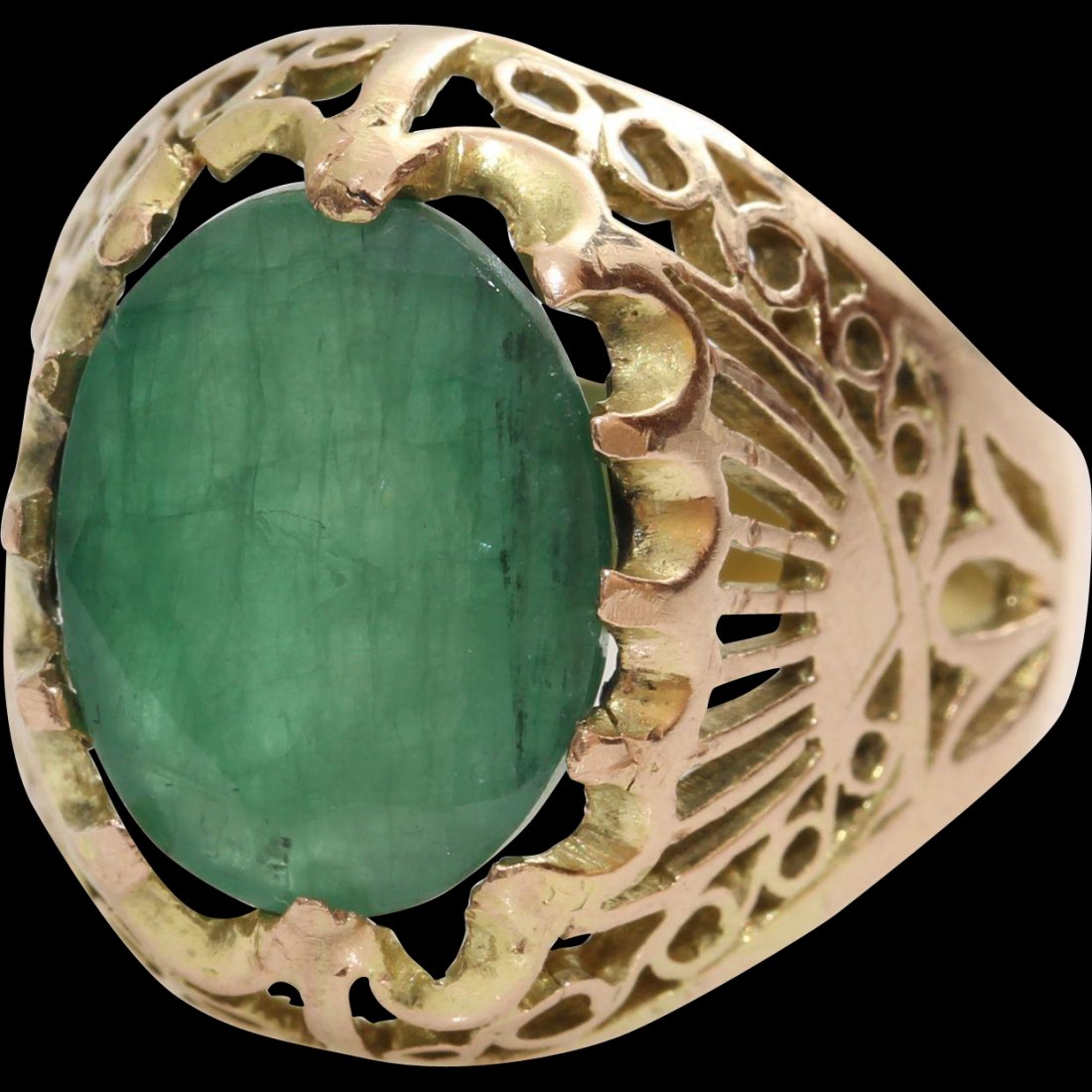 Retro Emerald Cocktail Ring | 14K Yellow Rose Gold | (1 of 7)