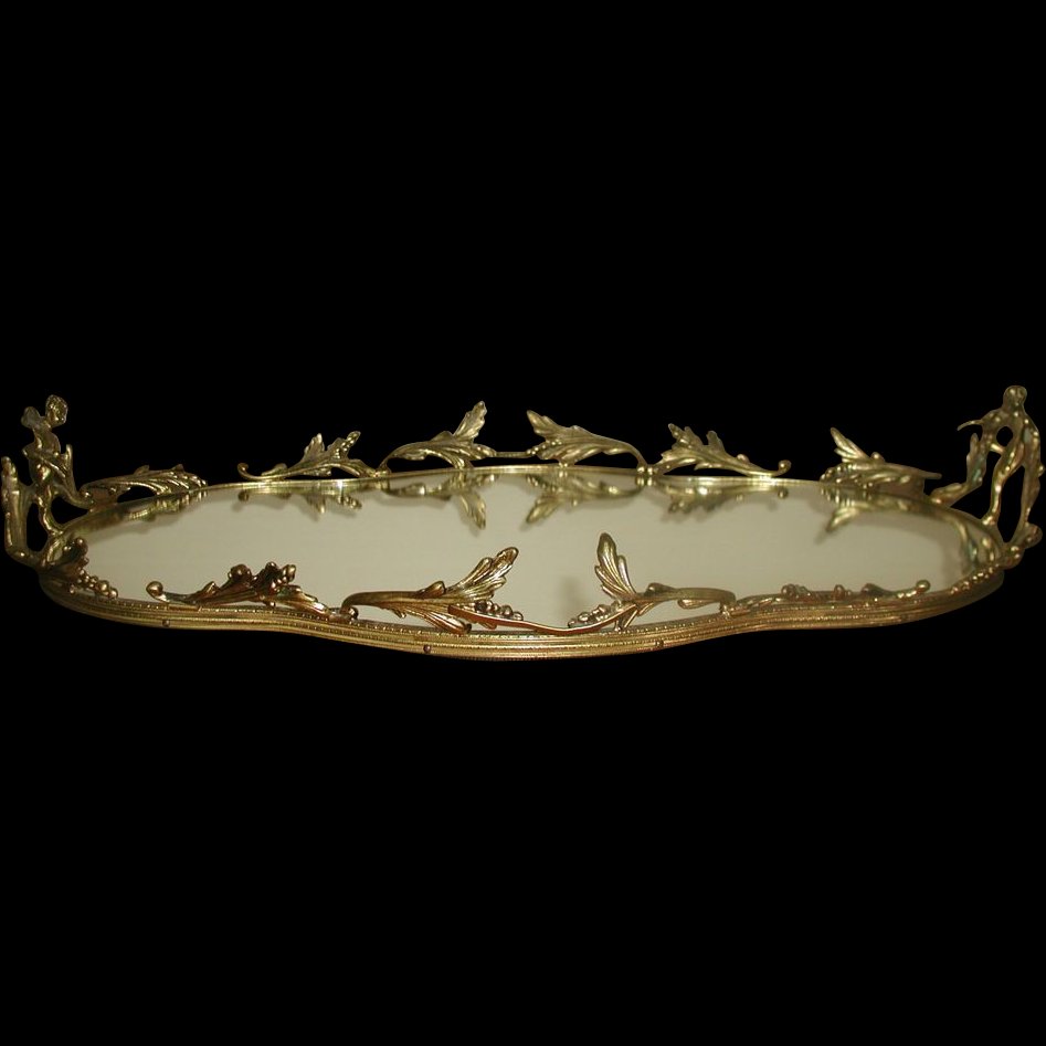 Brass Mirrored Tray With Cherubs France 19th Century (1 of 4)