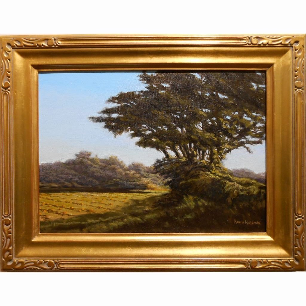 Harvest Oil Painting By Robin Wessman: Harvest is the title of this contemporary realist oil painting by contemporary New England artist Robin Wessman. Harvest captures the late afternoon sunlight on the fields on an early fall day. The ar