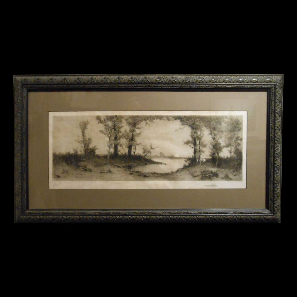 Antique Sunset Landscape Etching (1 of 8)