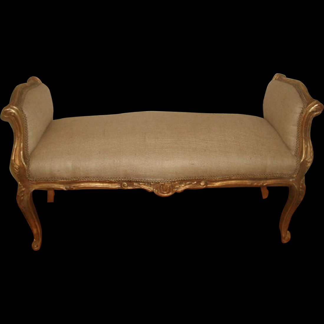 French Gilt Bench 19th C Hand Carved New Linen (1 of 6)