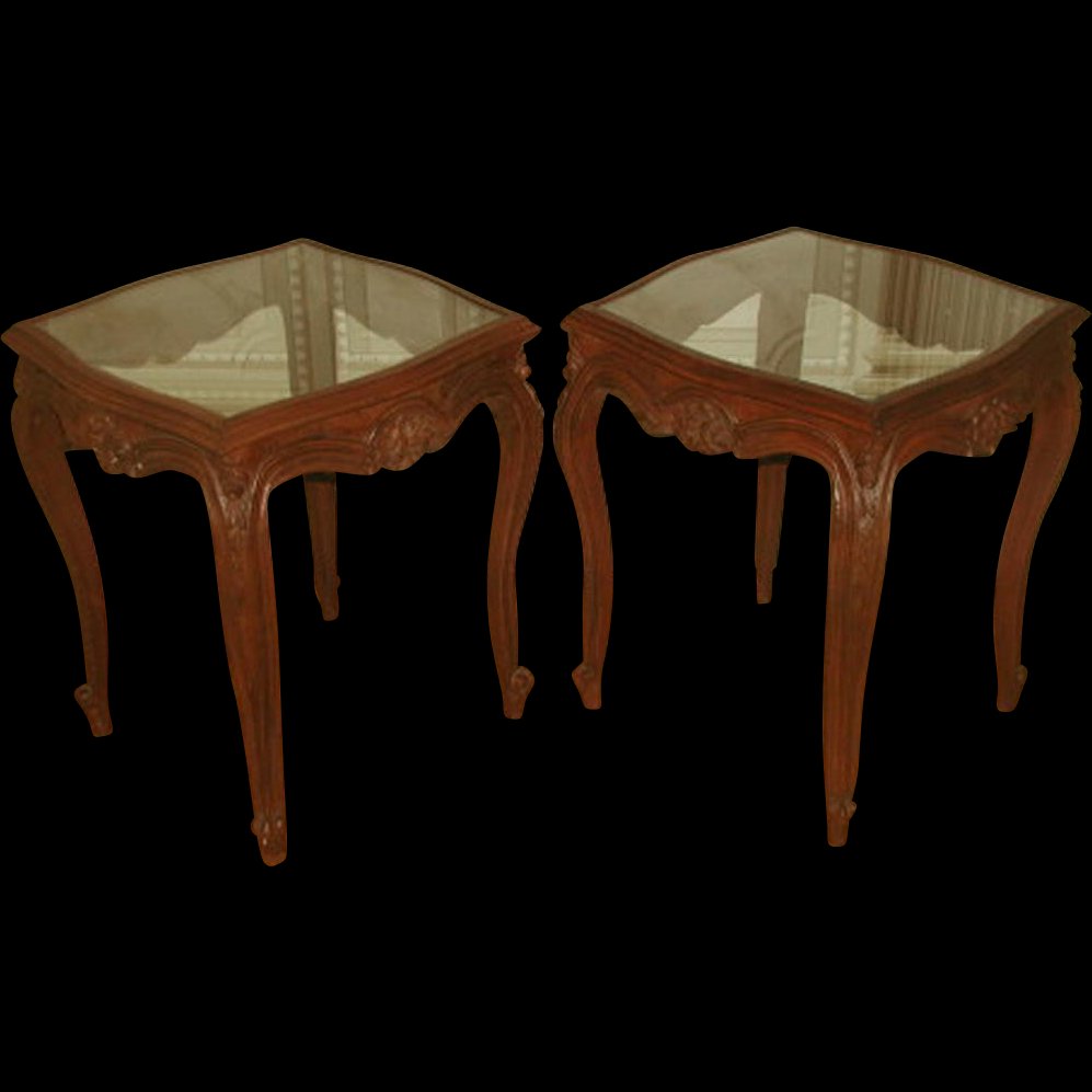 Coffee Side Tables Walnut Glass 19th Century Pair (1 of 6)